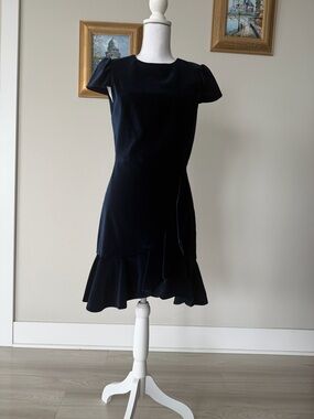 Alice + Olivia Navy Cap-Sleeve Ruffle Mini Dress Enid velvet